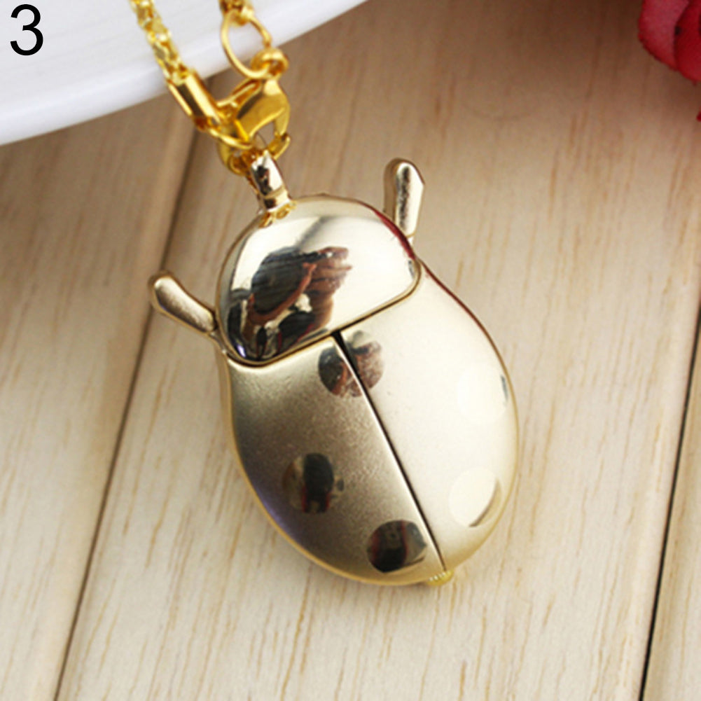 Retro Beetle Ladybug Shape Quartz Pocket Watch Necklace Pendant Unisex Gifts