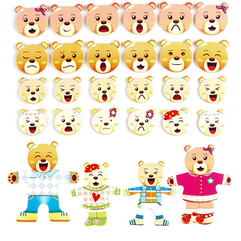 Wooden Baby Bear Changing Clothes Puzzle Set Children Kids Educational Toys Gift