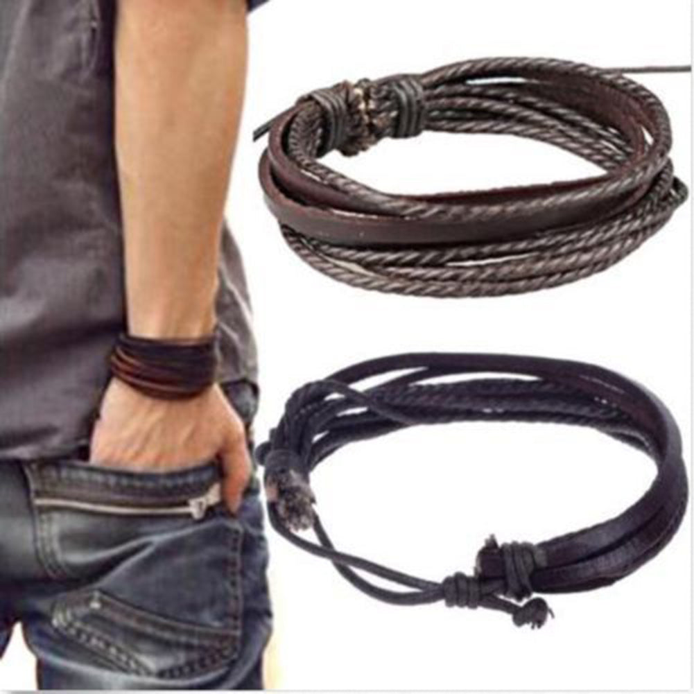 Vintage Men's Women's Faux Leather Multilayer Bracelet Bangle Wristband Jewelry