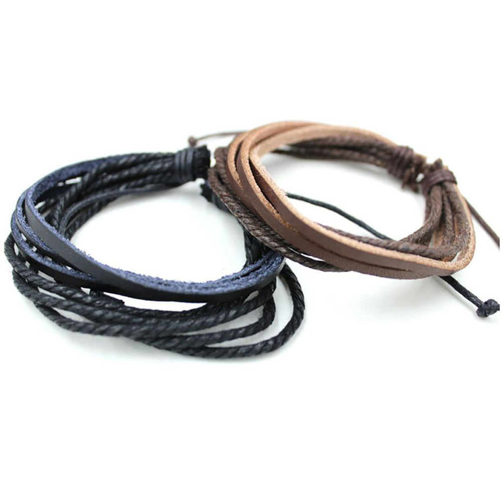 1 Pc Fashion Women/Men Multilayer Faux Leather Bracelet Casual Braid Bangle