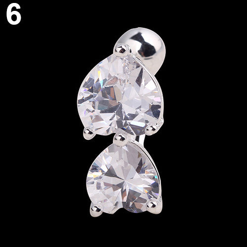 Women Peach Hearts Body Piercing Belly Button Ring Dangle Drop Reverse Navel Bar