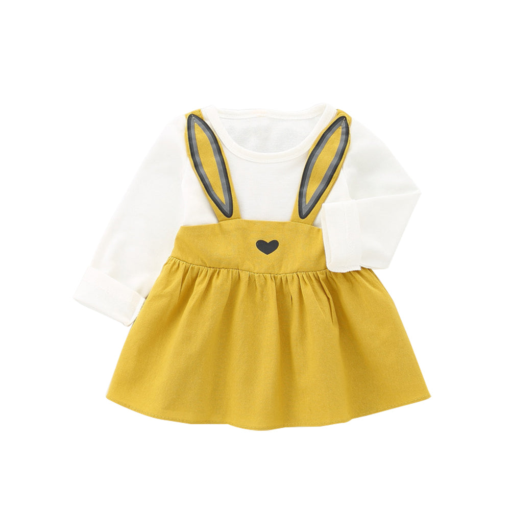 Autumn Spring Baby Kids Toddler Girl Cute Bunny Ears Braces Mini One Piece Dress