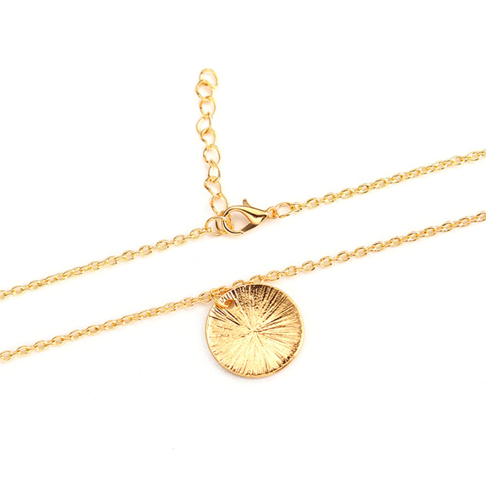 Fashion Women Round Leaf Carving Pendant Necklace Adjustable Chain Jewelry Gift