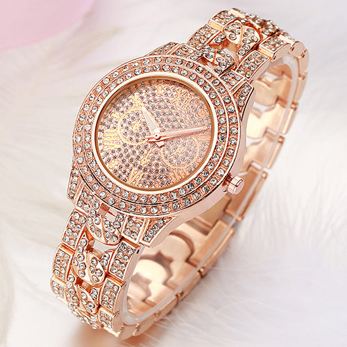 Women's Fashion Luxury Inlaid Shiny Rhinestone Round Dial Quartz Wrist Watch