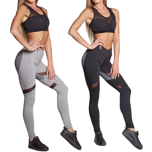 Women Casual Slim V Rise Heart Back Spliced Breathable Sport Yoga Leggings Pants