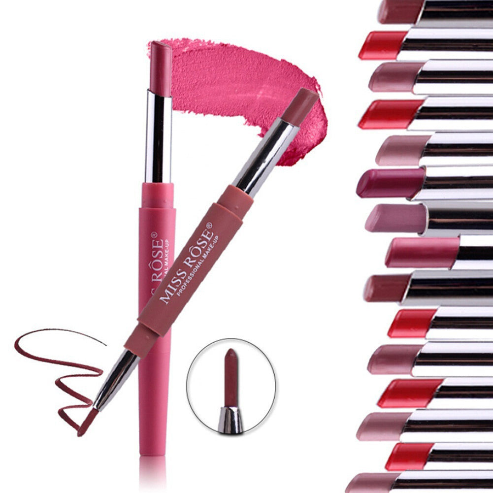 Women's Fashion Long Last Dual Head Lipliner Matte Lip Lipstick Pencil Makeup