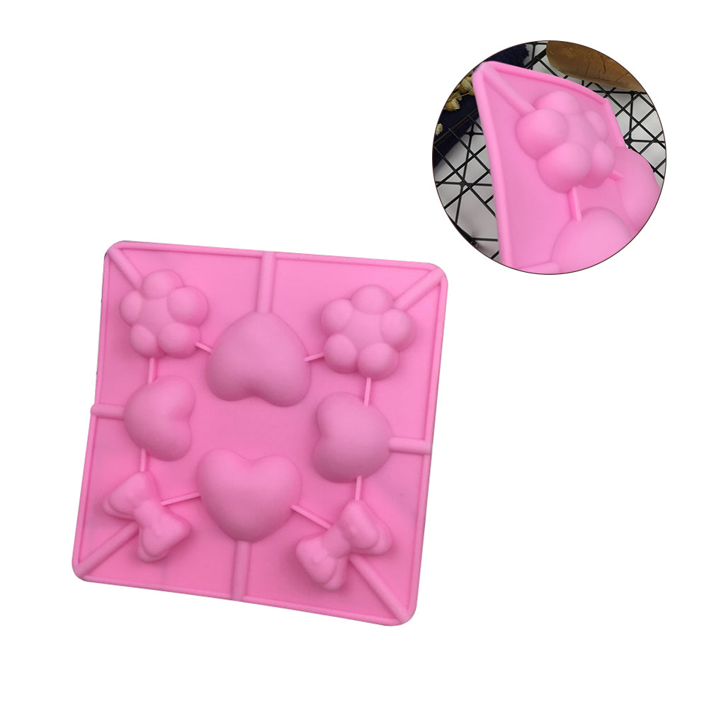 Heart Bowknot Flower DIY Lollipop Chocolate Candy Ice Lolly Silicone Baking Mold