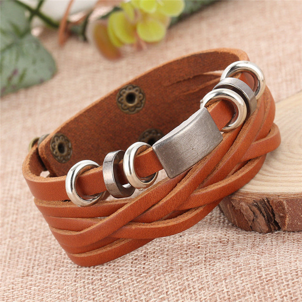 Vintage Men's Women's Faux Leather Multilayer Bracelet Bangle Wristband Jewelry