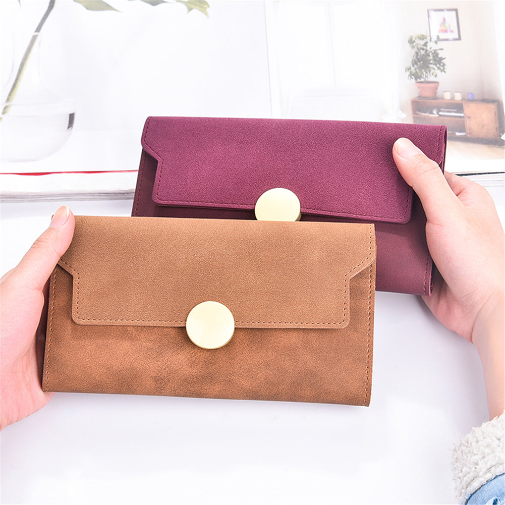Fashion Matte Trifold Women Long Wallet Coin Purse Card Holder Hand Strap Clutch