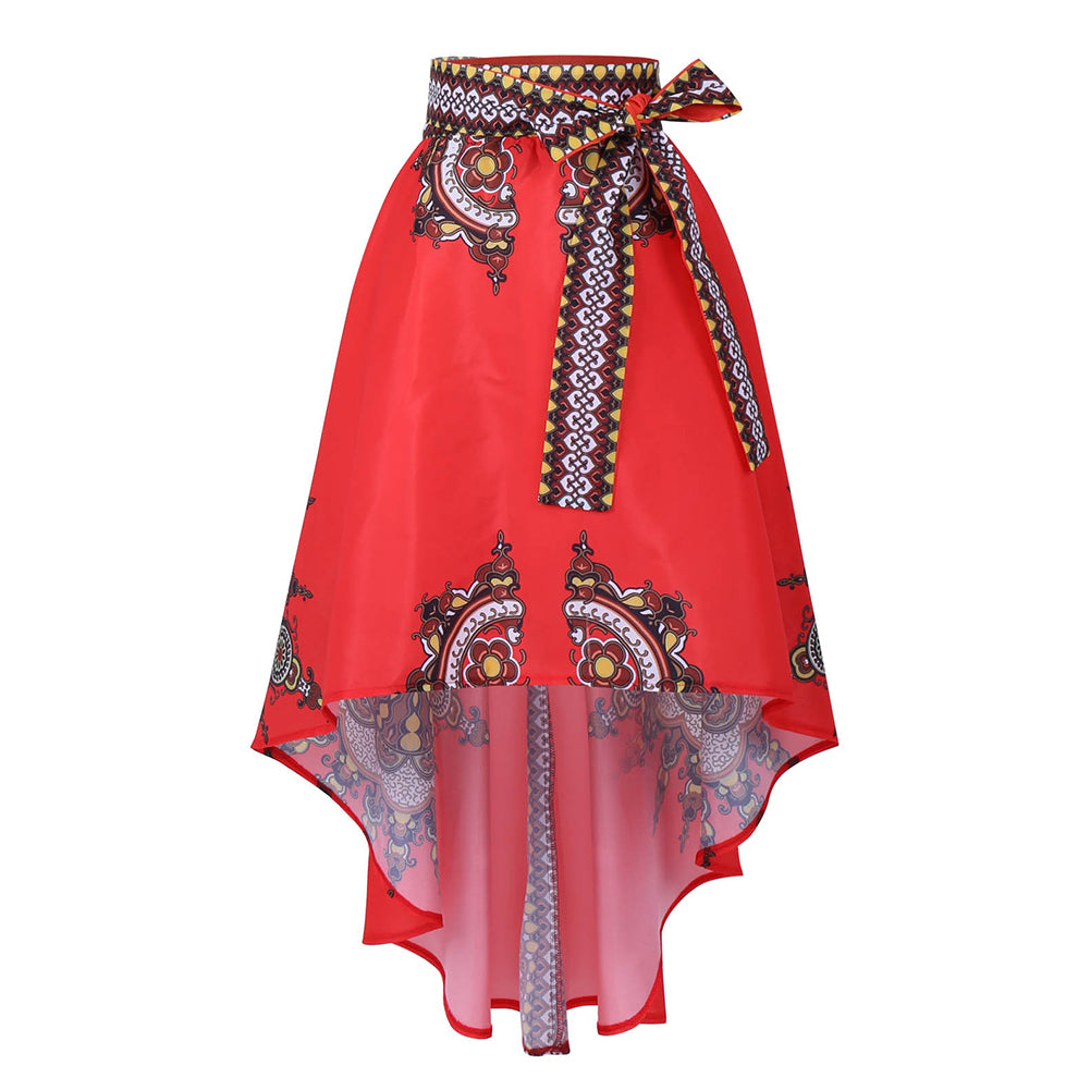 Ethnic Pattern Irregular Women Spring Summer Party Banquet Long Umbrella Skirt
