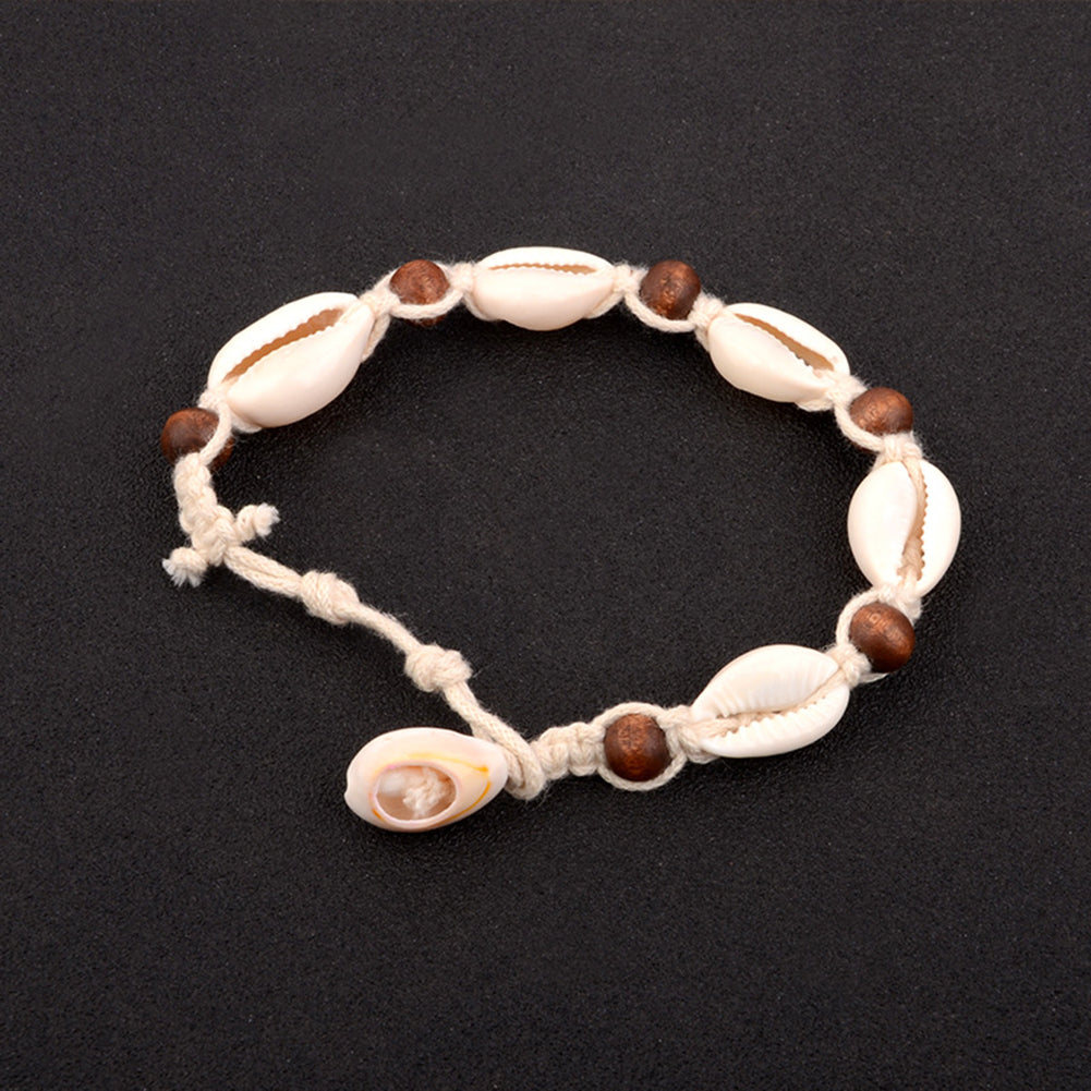 Women Knitted Wooden Beads Shell Summer Beach Anklet Ankle Bracelet Foot Jewelry