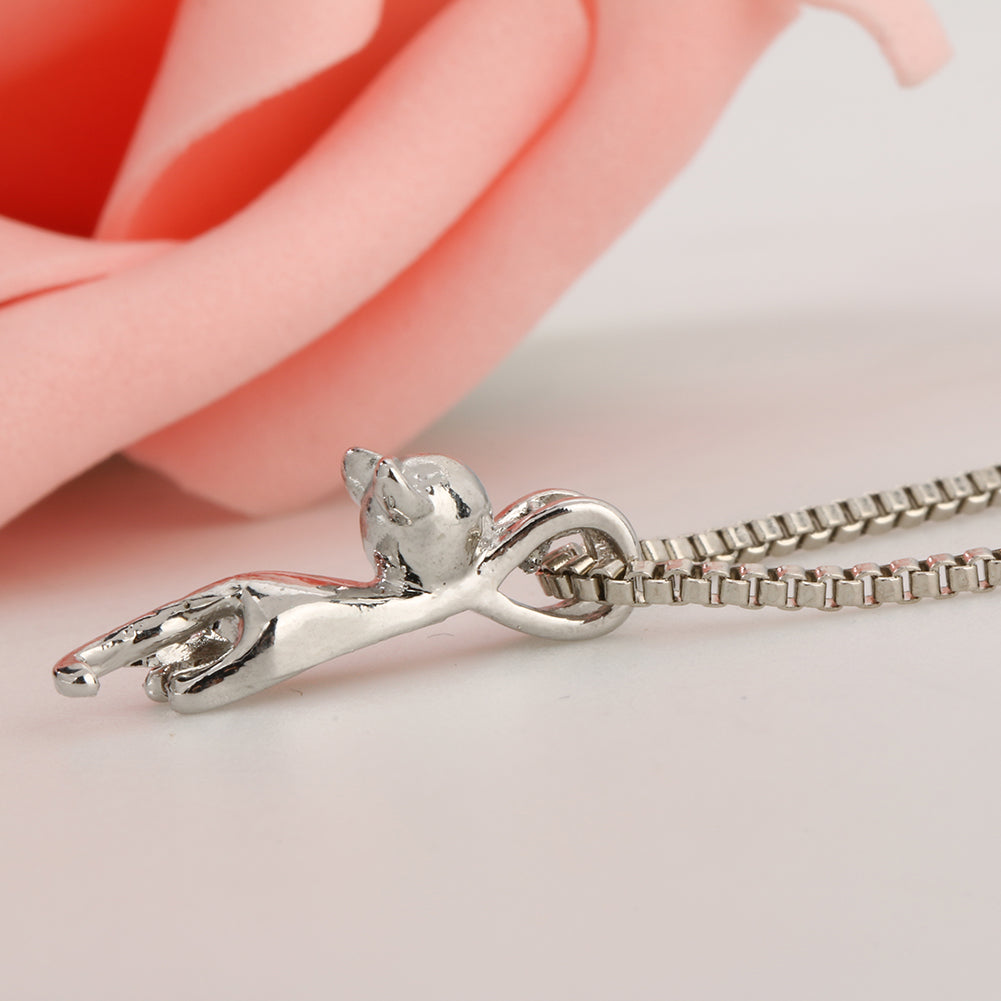 Women 925 Sterling Silver Lovely Jumping Cat Pendant Charm Necklace Jewelry