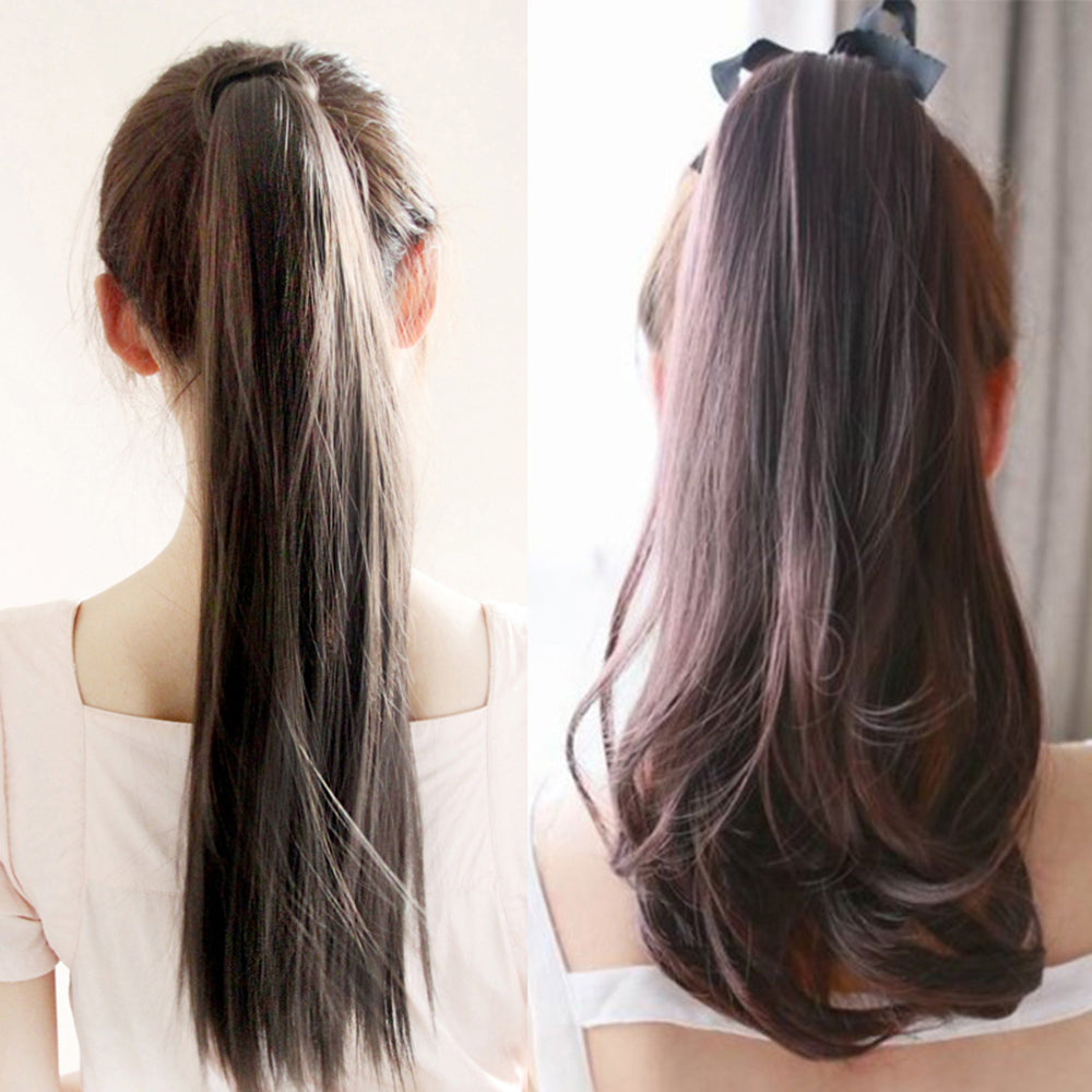 Long Straight Curly Ponytail Hair Extension Wrap Around Ribbon Clip-in Hairpiece