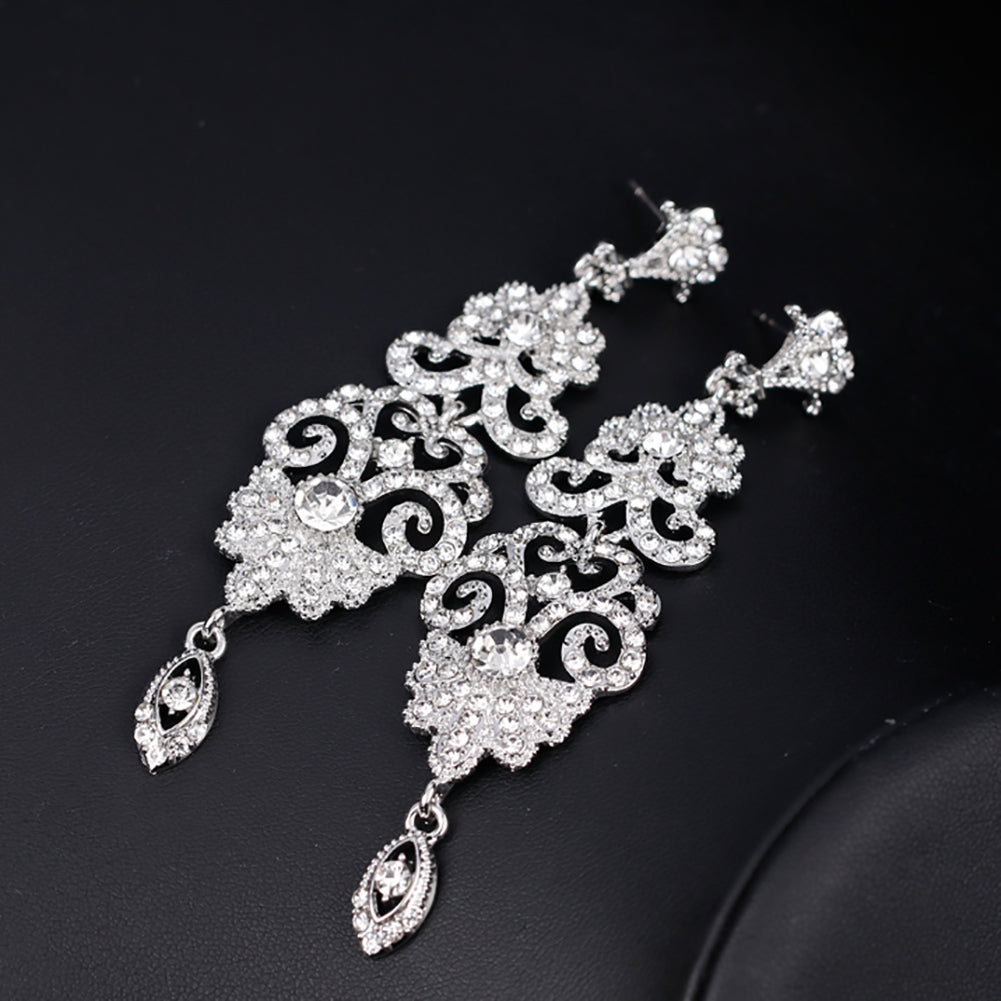 Fashion Hollow Rhinestone Pendant Earrings Bride Wedding Party Jewelry Gift