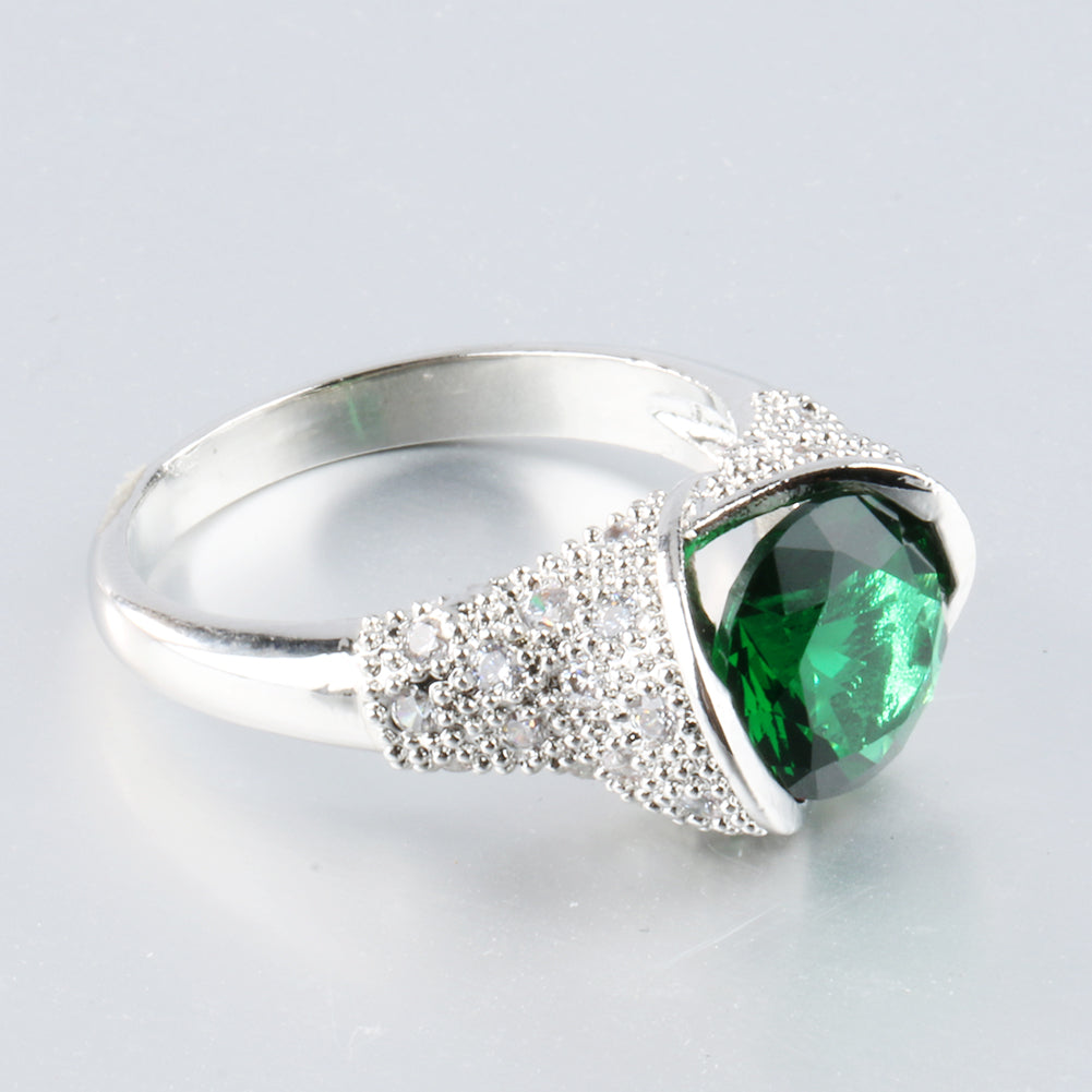 Fashion Women Shiny Green CZ Cubic Zirconia Stone Finger Ring Wedding Jewelry