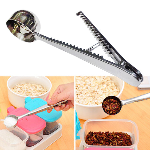 Stainless Steel Kitchen Ground Coffee Measuring Scoop Spoon with Bag Seal Clip