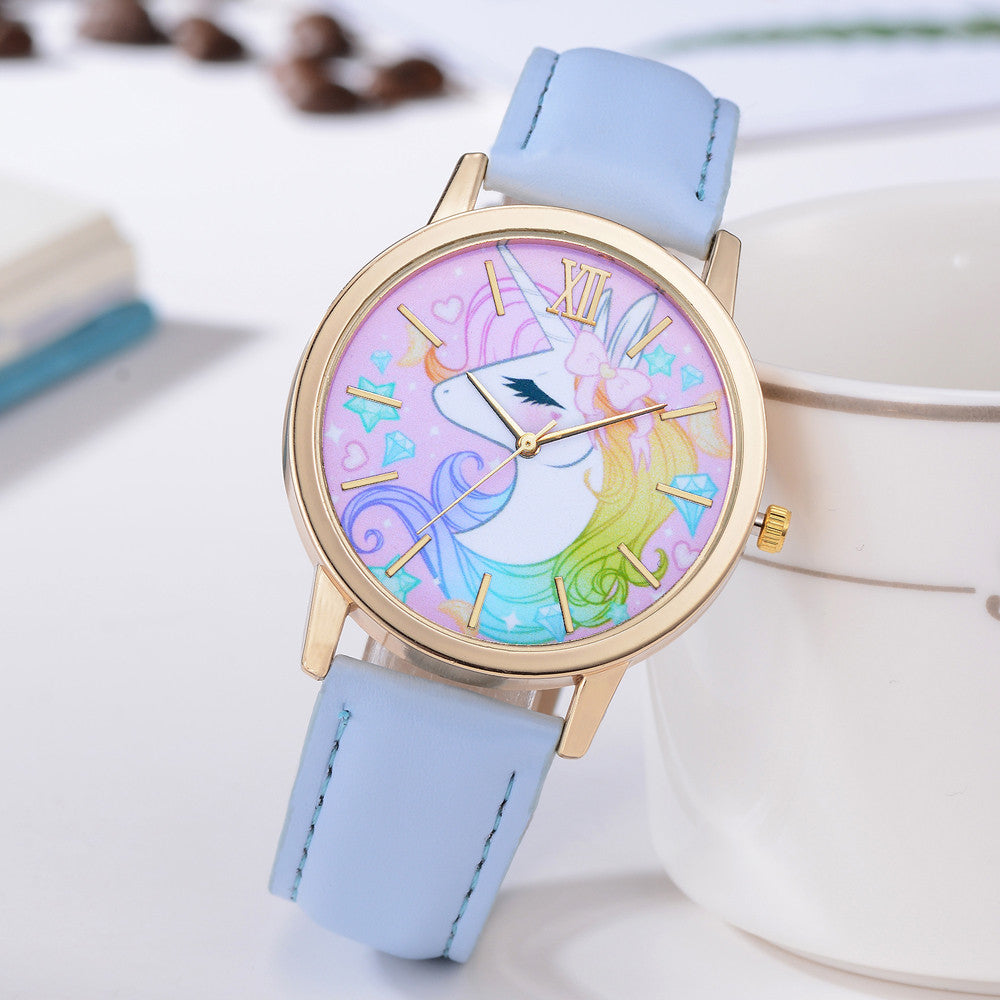 Local Store Fashion Cute Animal Kids Girls Leather Band Analog Alloy Quartz Watch