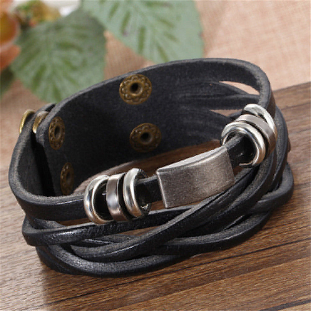 Vintage Men's Women's Faux Leather Multilayer Bracelet Bangle Wristband Jewelry