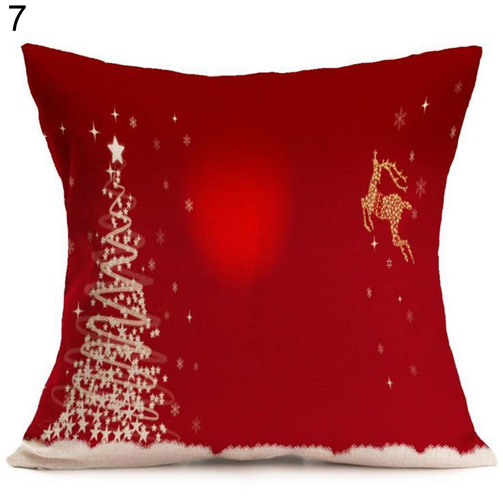 Christmas Santa Claus Deer Print Cushion Cover Pillow Case Square Car Home Decor