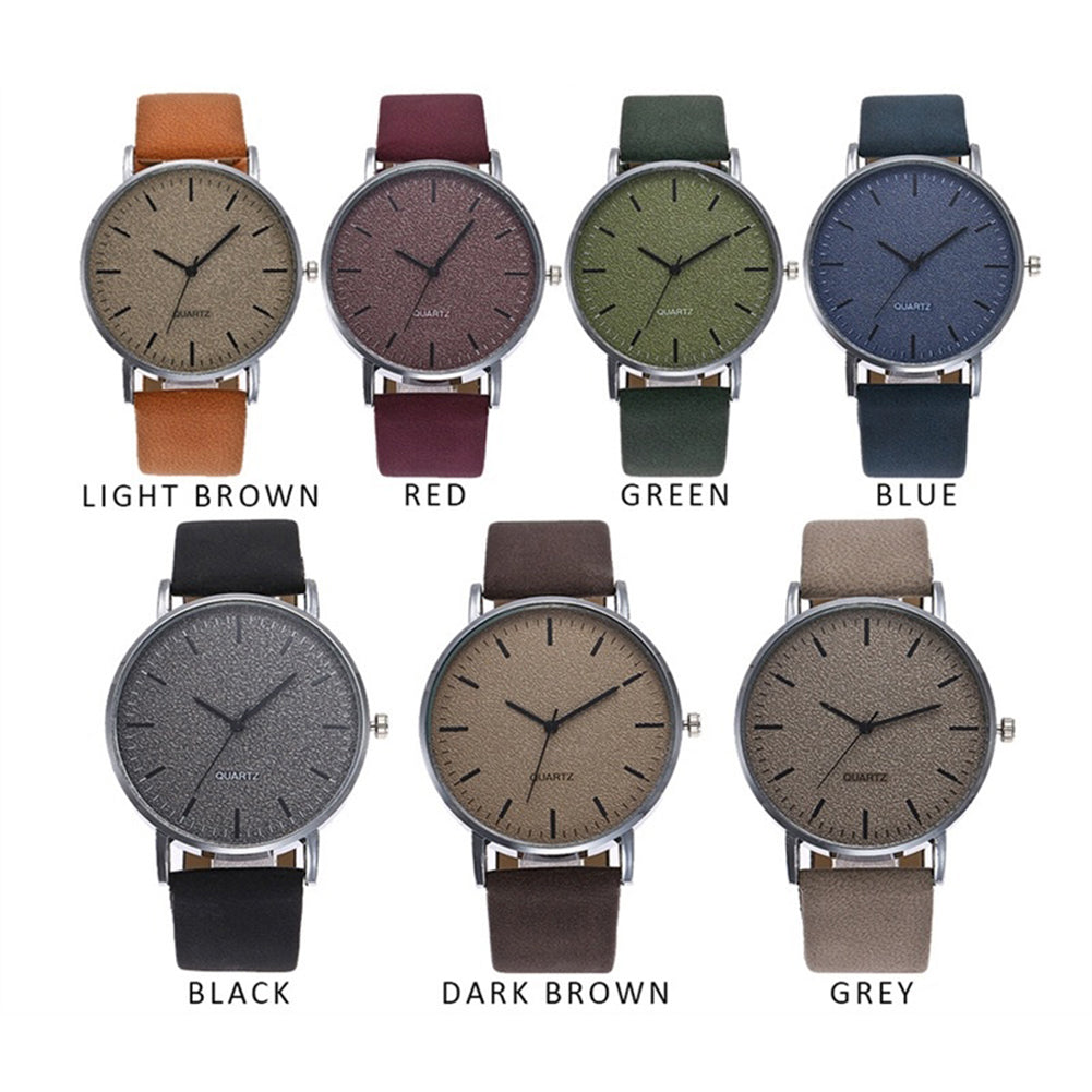 Simple Women Men Analog Quartz Round Dial Faux Leather Strap Wrist Watch Gift
