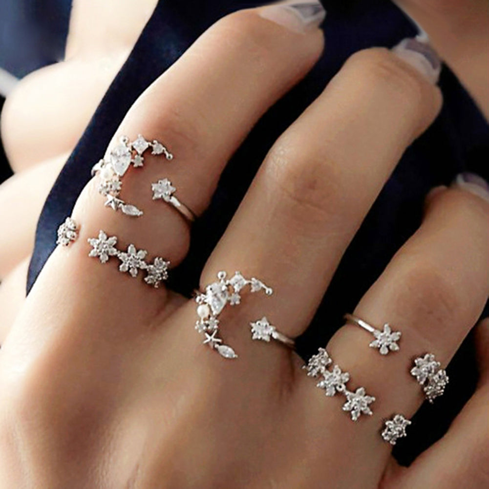 5Pcs/Set Fashion Women Star Moon Rhinestone Knuckle Finger Ring Jewelry Gifts