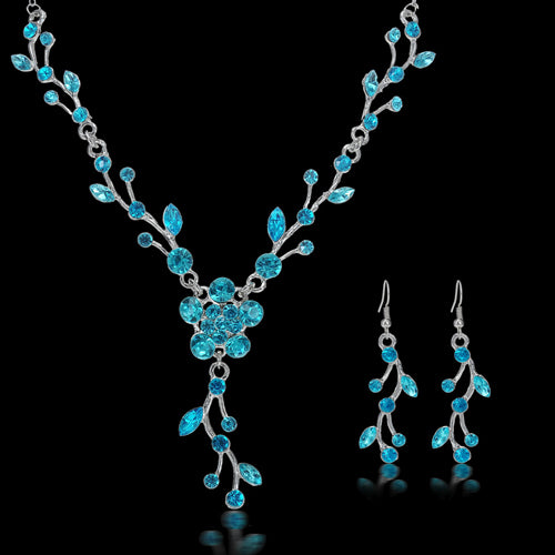 Bride's Flower Rhinestone Alloy Choker Necklace Earrings Jewelry Wedding Party Set