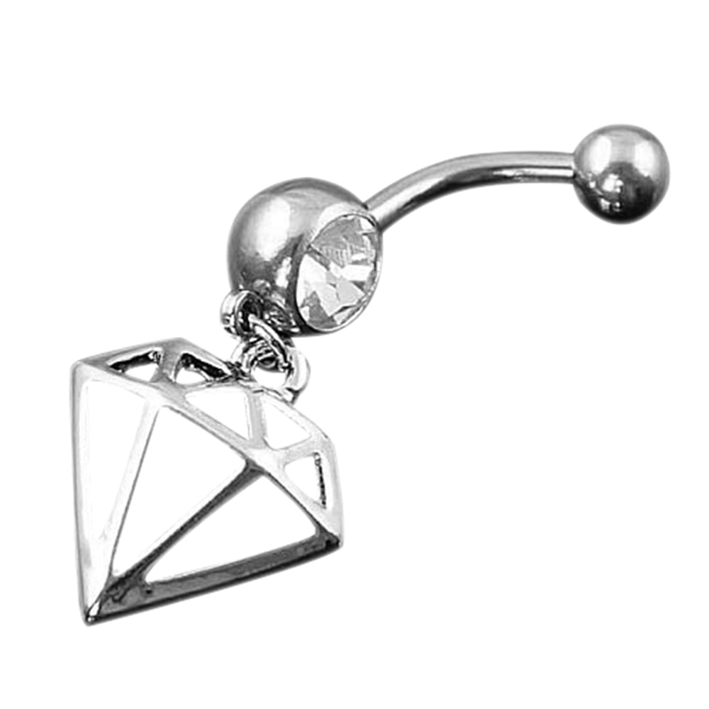 14G Sexy Hollow Diamond Shaped Pendant Belly Barbell Bar Button Navel Ring