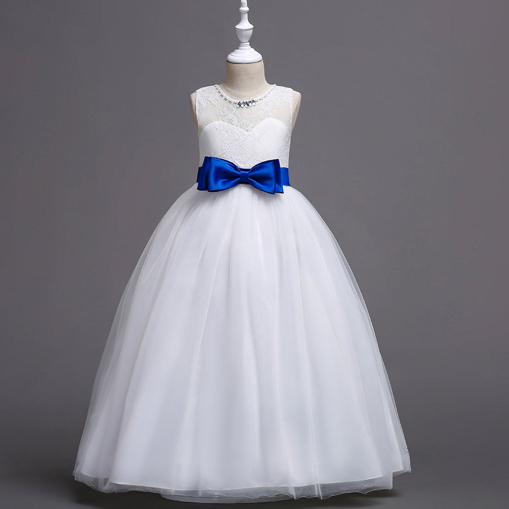 Summer Little Princess Baby Girl O-Neck Bow Sleeveless Party Long Formal Dress