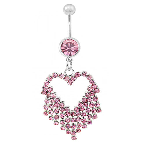 14G Sexy Heart Tassels Dangle Navel Belly Button Bar Barbell Ring Body Piercing