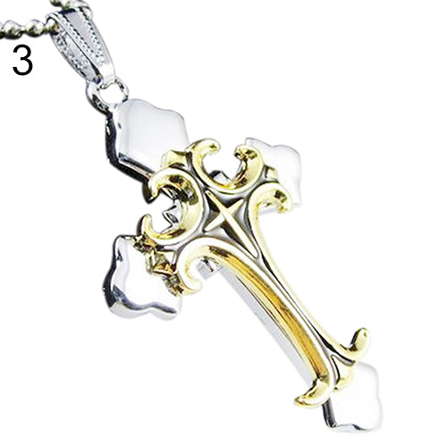 Men's Women's Unisex Stainless Steel Cross Pendant Cord Chain Necklace