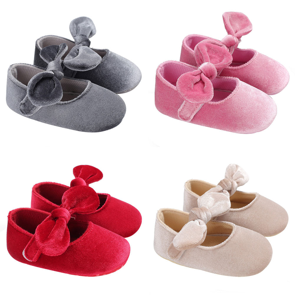 Cute Baby Girls Princess Bowknot Solid Color Soft Sole Shoes Prewalker Footwear