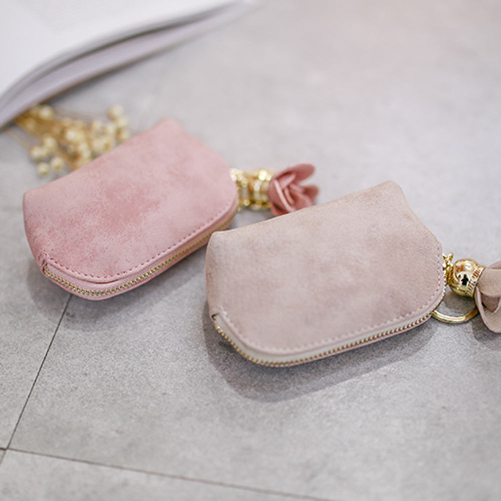 Fashion Faux Leather Rose Pendant Zipper Women Coin Purse Wallet Mini Bag