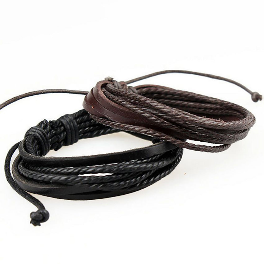 1 Pc Fashion Women/Men Multilayer Faux Leather Bracelet Casual Braid Bangle