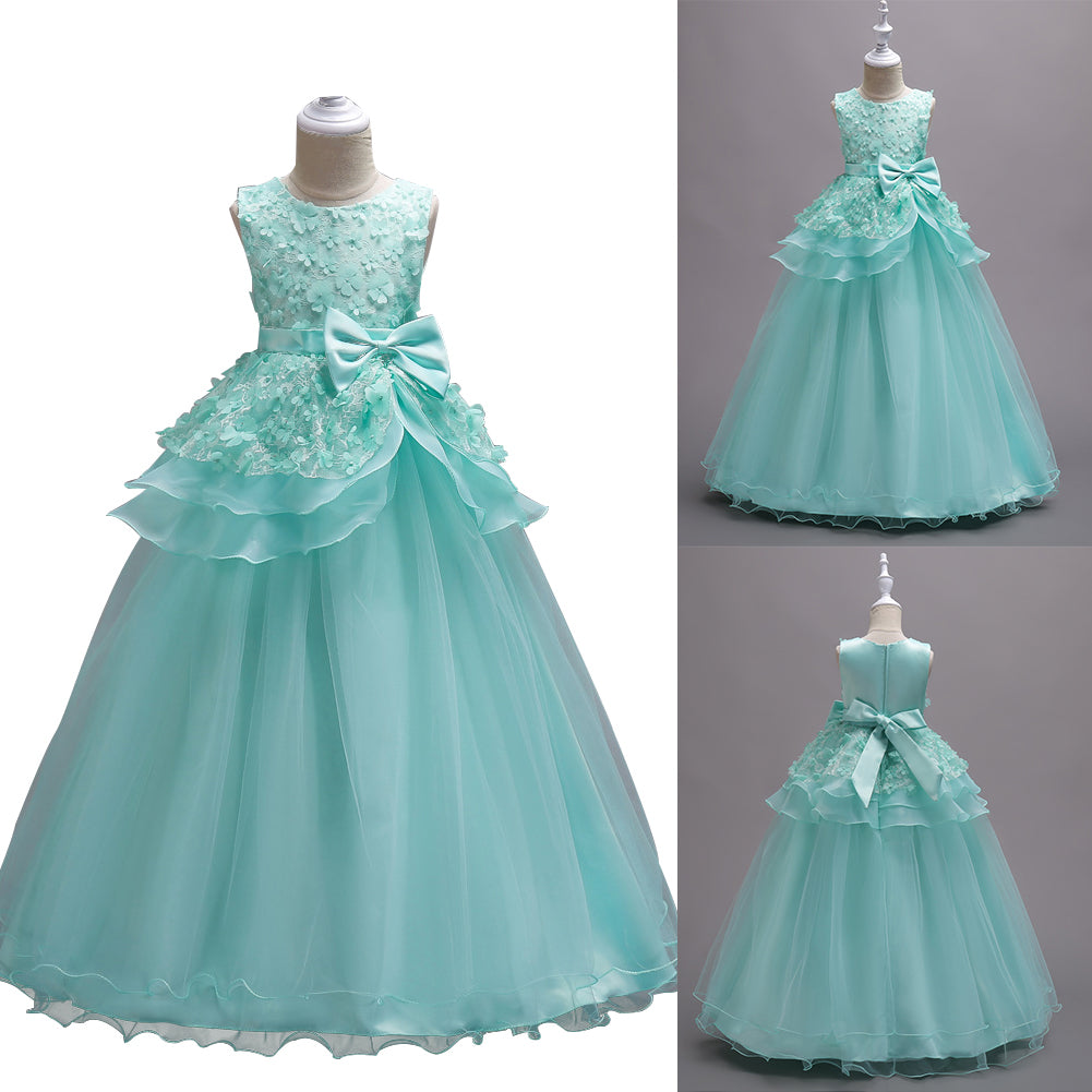 Pretty Little Princess Girl Long Sleeveless Formal Evening Dress Party Ballgown
