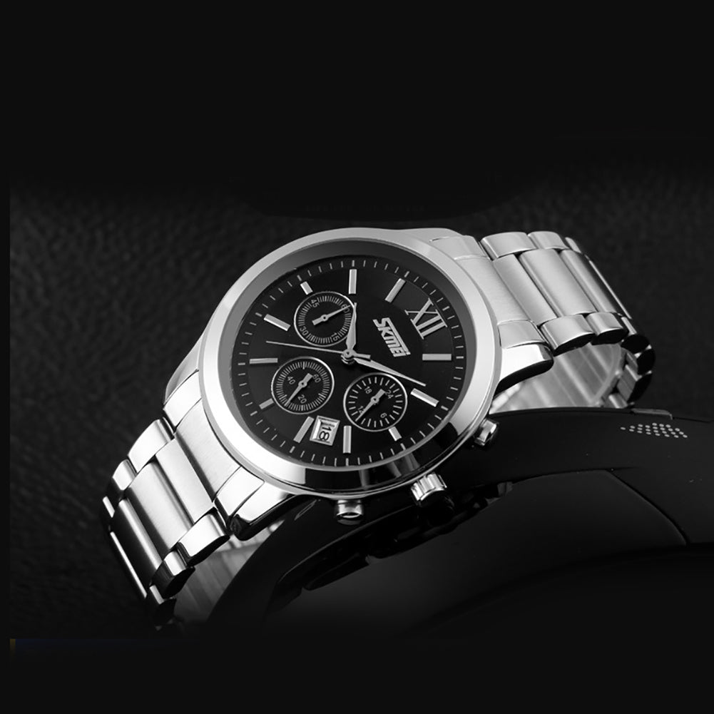 Fashion Men Alloy Band Roma Style Sub-Dial Analog Quartz Wrist Watch Gift