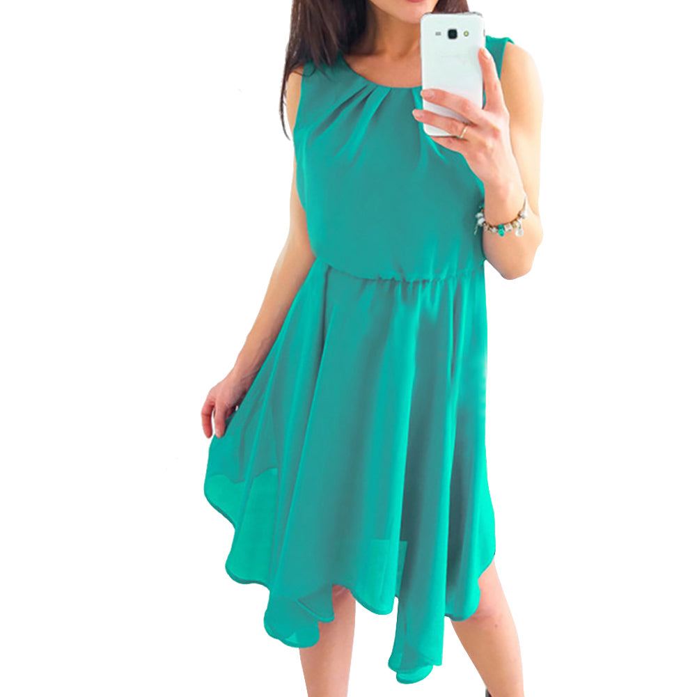 Summer Fashion Women Sleeveless Solid Color Irregular Hem Chiffon Casual Dress