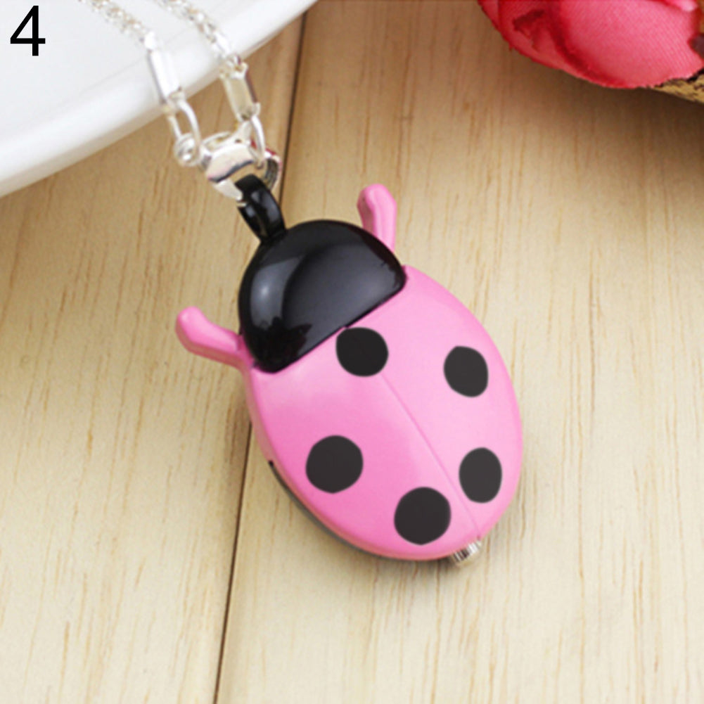 Retro Beetle Ladybug Shape Quartz Pocket Watch Necklace Pendant Unisex Gifts