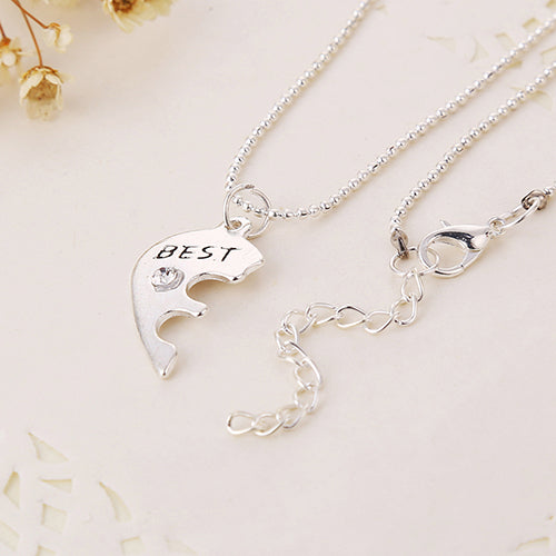 3Pcs Women's Best Friends Forever Split Heart Friendship Necklace Set Jewelry