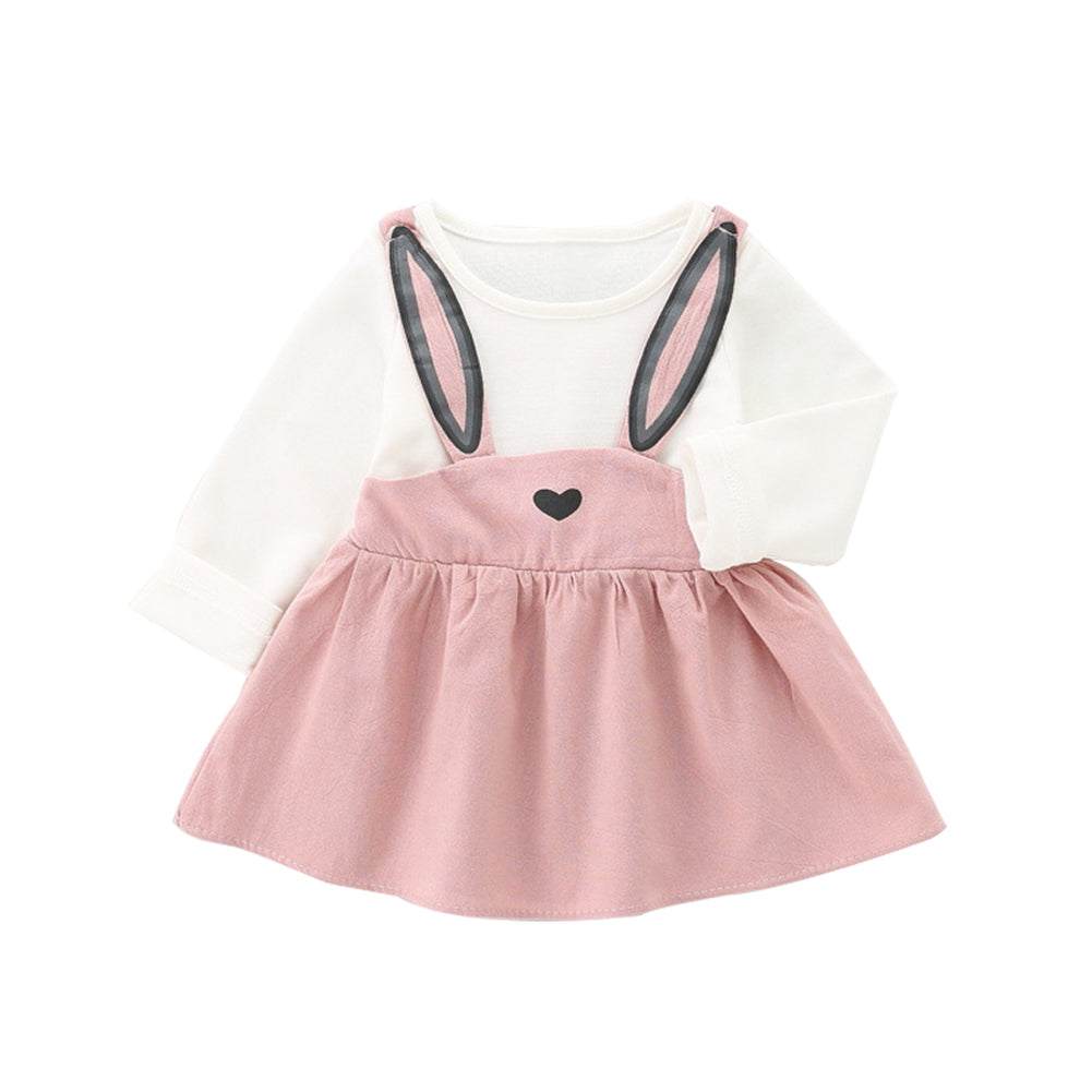 Autumn Spring Baby Kids Toddler Girl Cute Bunny Ears Braces Mini One Piece Dress