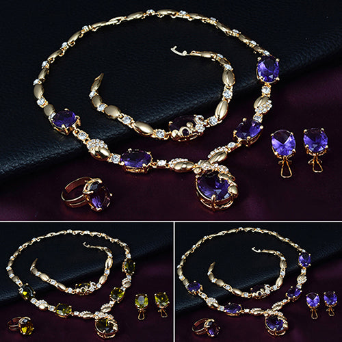 Retro Women Zircon Waterdrop Pendant Necklace Ring Earrings Bracelet Jewelry Set