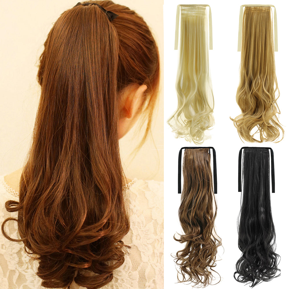Long Straight Curly Ponytail Hair Extension Wrap Around Ribbon Clip-in Hairpiece