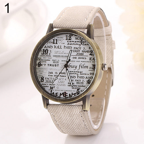 Men Women Fashion Graffiti Retro Cowboy Fabric Analog Quartz Casual Wrist Watch