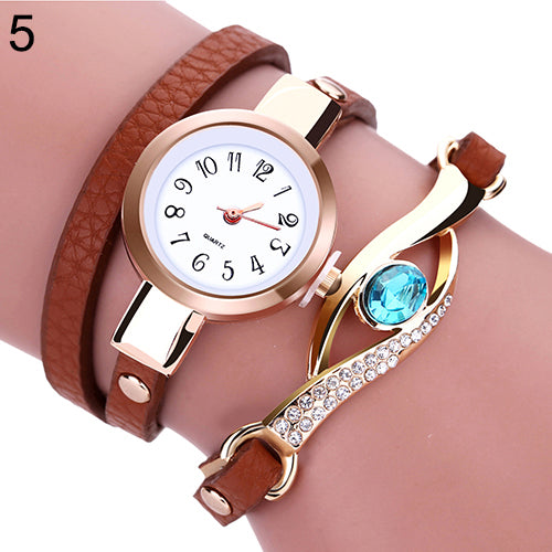 Lady Blue Eye Infinity Multilayer Faux Leather Charm Bracelet Quartz Wrist Watch