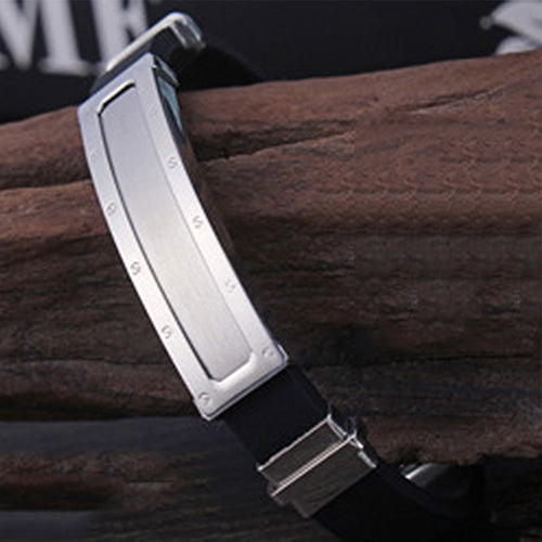 Men's Simple Design Stainless Steel Silicone Clasp Bangle Jewelry Bracelet Gift