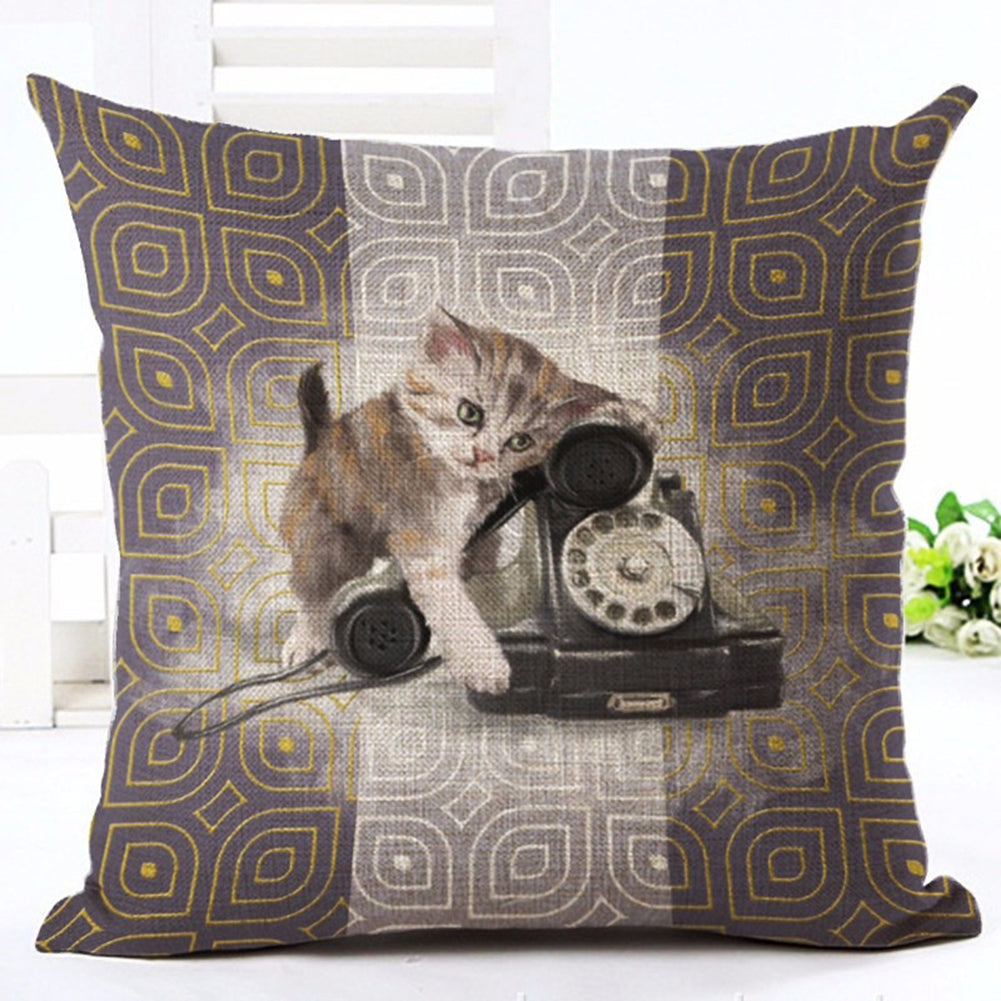 Cat Dog Pattern Linen Throw Pillow Case Sofa Bed Home Car Decor Cushion Cover