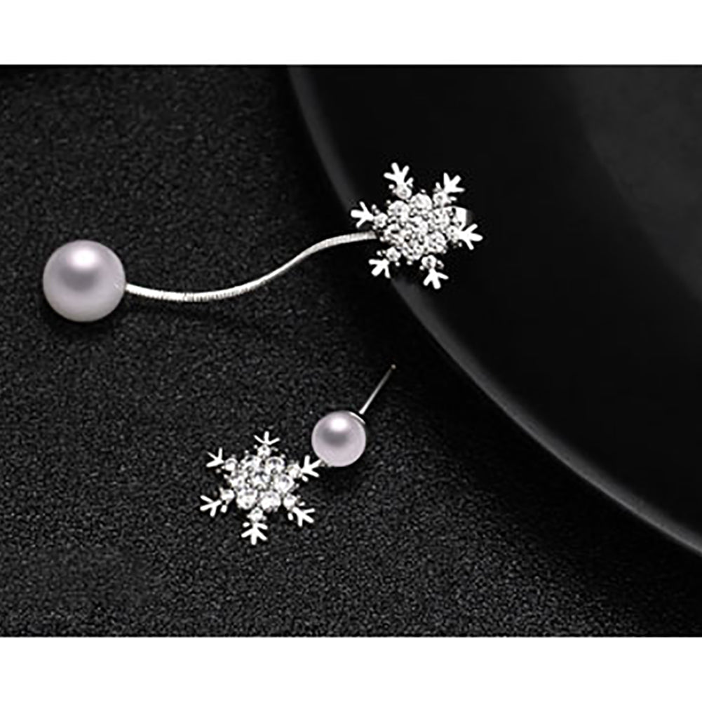 Asymmetric Snowflake Earrings Women Fashion Long Tassel Faux Pearl Eardrop Gift