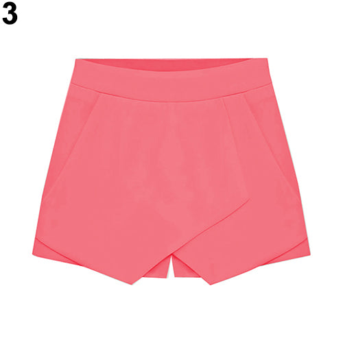 Women's Summer Sexy Casual Asymmetrical Front Candy Color Tulip Skort Shorts