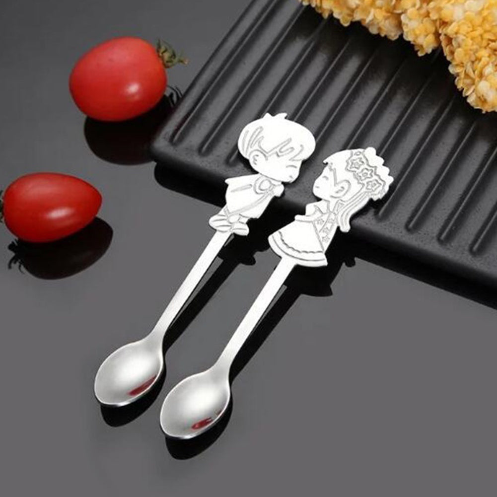 A Pair of Boy and Girl Stainless Steel Coffee Tea Cup Mixing Spoon Drinks Decor