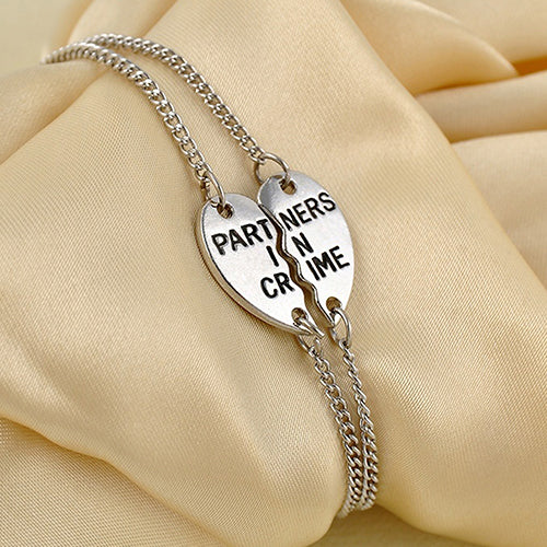 2 Pcs Fashion Cute Partners Love Heart Bangle Best Friends Gifts Chain Bracelets