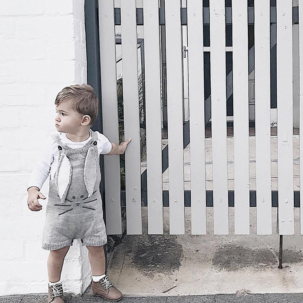 Lovely Rabbit Ears Design Sleeveless Infant Baby Knitting Romper Cotton Jumpsuit